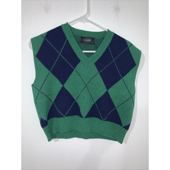 Cider Grandpa Diamond Pattern Vest Green Navy Sz M - Picture 1 of 5